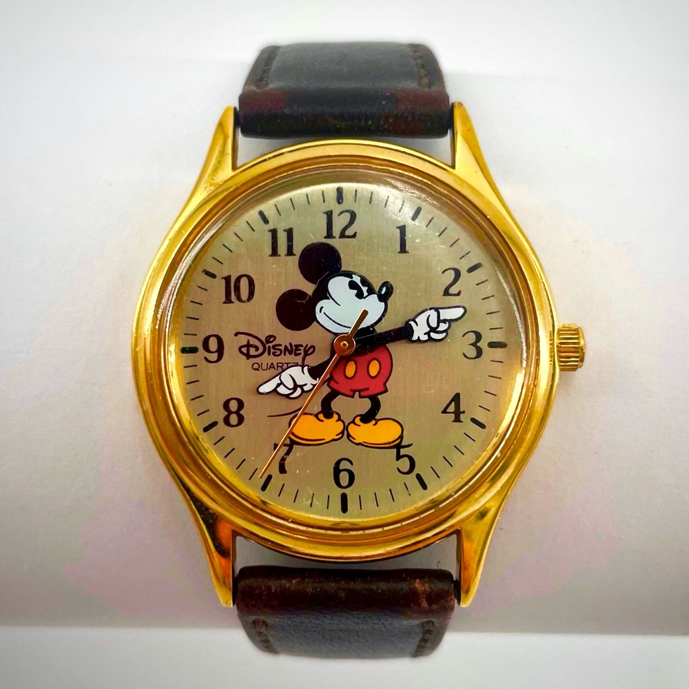 Disney Mickey Mouse Animation Wrist Watch Gold Time Works 1990’s 1990s 90’s 90s